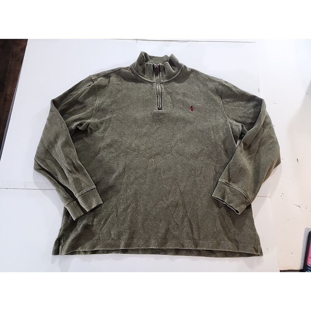 Polo Ralph Lauren Men's XL Quarter Zip Sweater Green 100% Cotton Estate Rib Pony